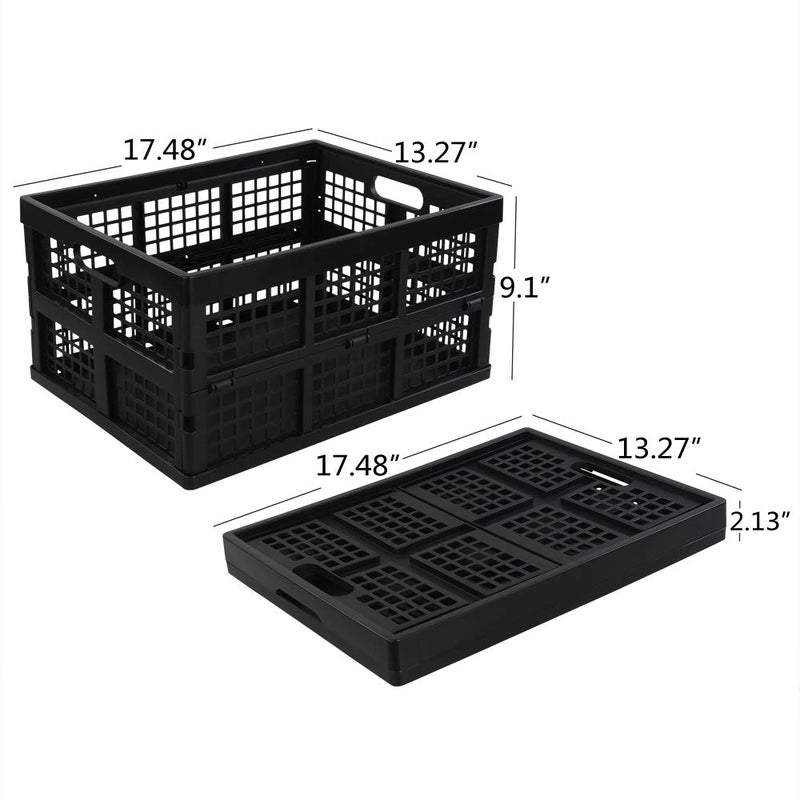 Saedy Black Stacking Milk Crates, 34-Quart Collapsible Container Bins, 2 Packs - Image 2
